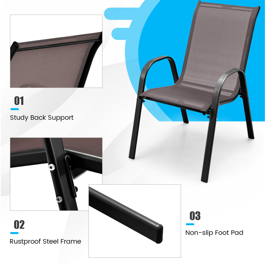 Stackable Patio Dining Chairs Set of 2 - Brown Fabric
