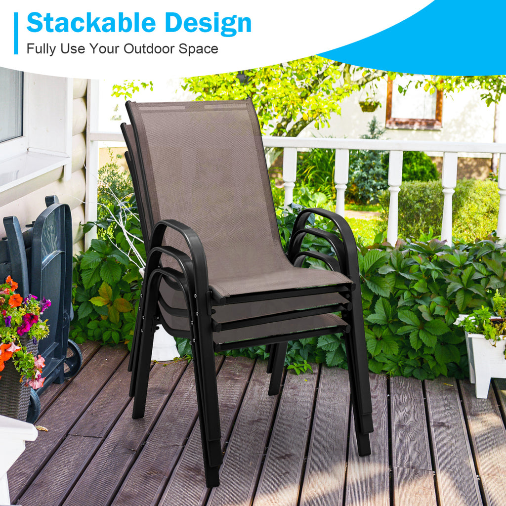 Stackable Patio Dining Chairs Set of 2 - Brown Fabric