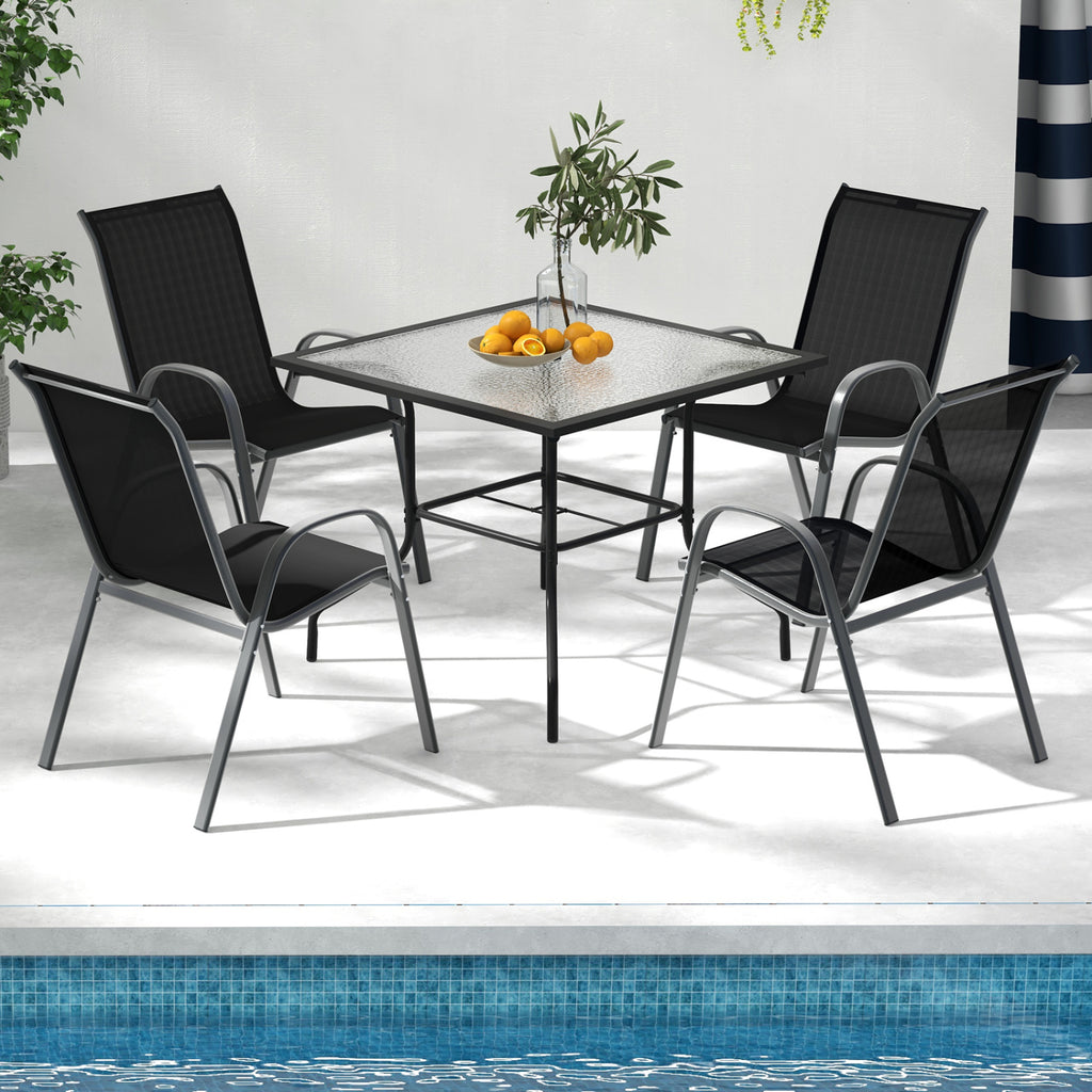 Set of 2 Stackable Patio Dining Chairs with Armrest