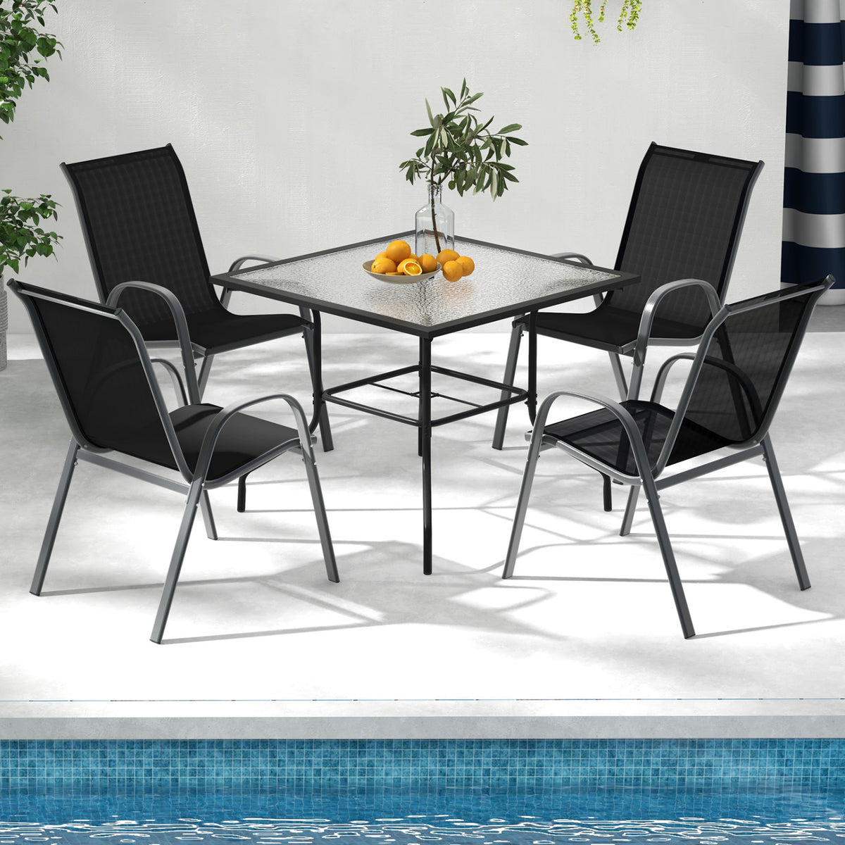 Set of 2 Stackable Patio Dining Chairs with Armrest