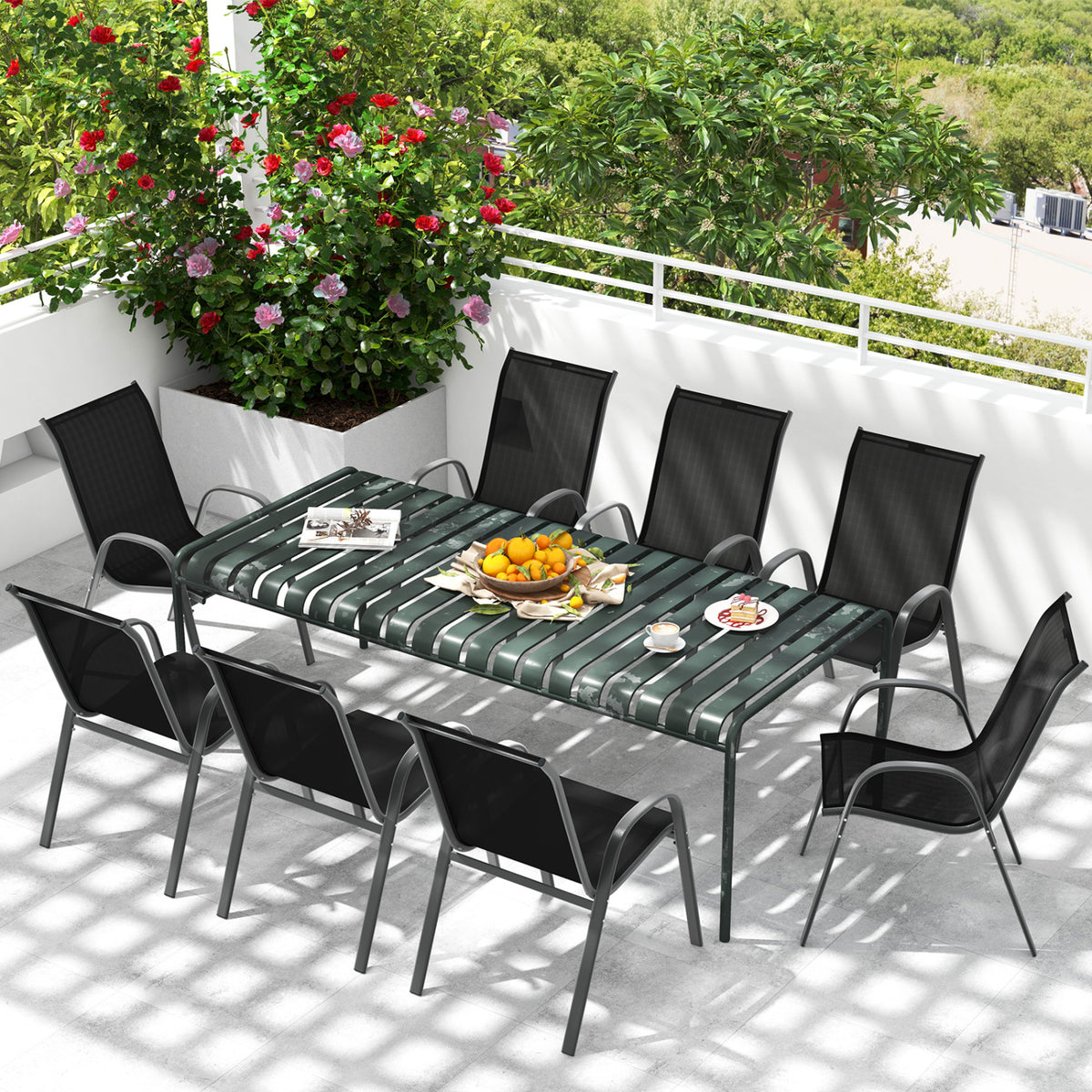 Set of 2 Stackable Patio Dining Chairs with Armrest