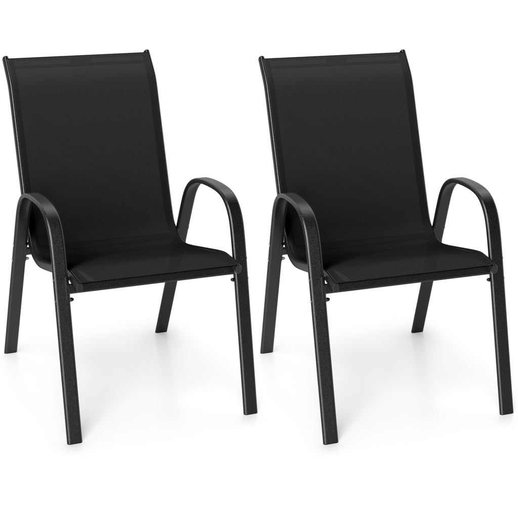 Set of 2 Stackable Patio Dining Chairs with Armrest