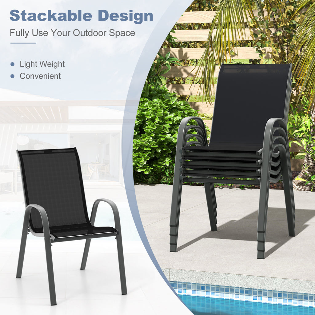 Set of 2 Stackable Patio Dining Chairs with Armrest