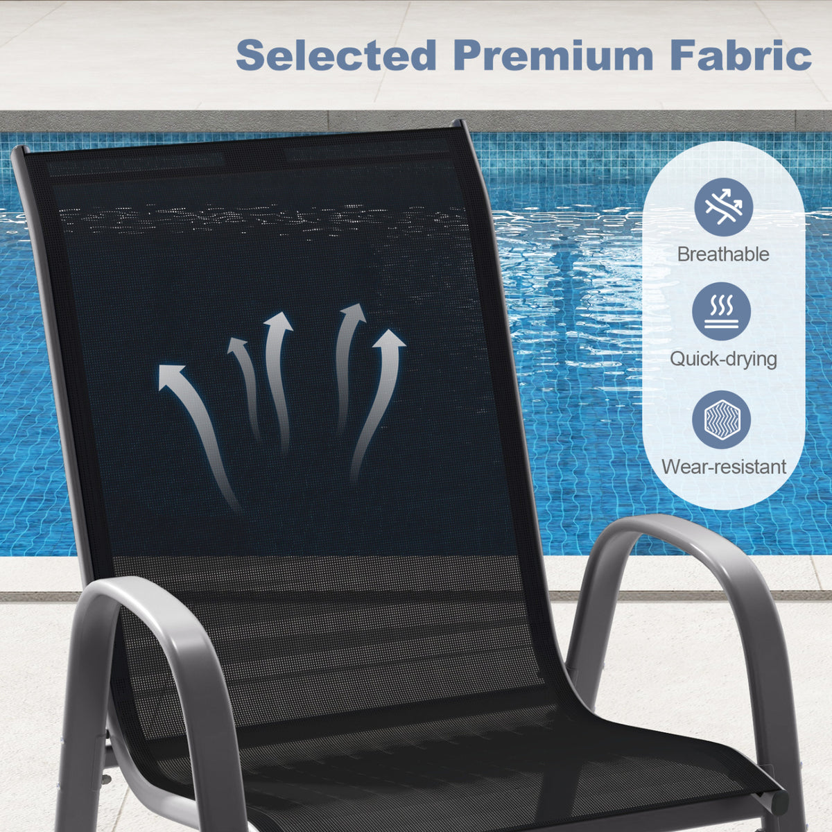Set of 2 Stackable Patio Dining Chairs with Armrest
