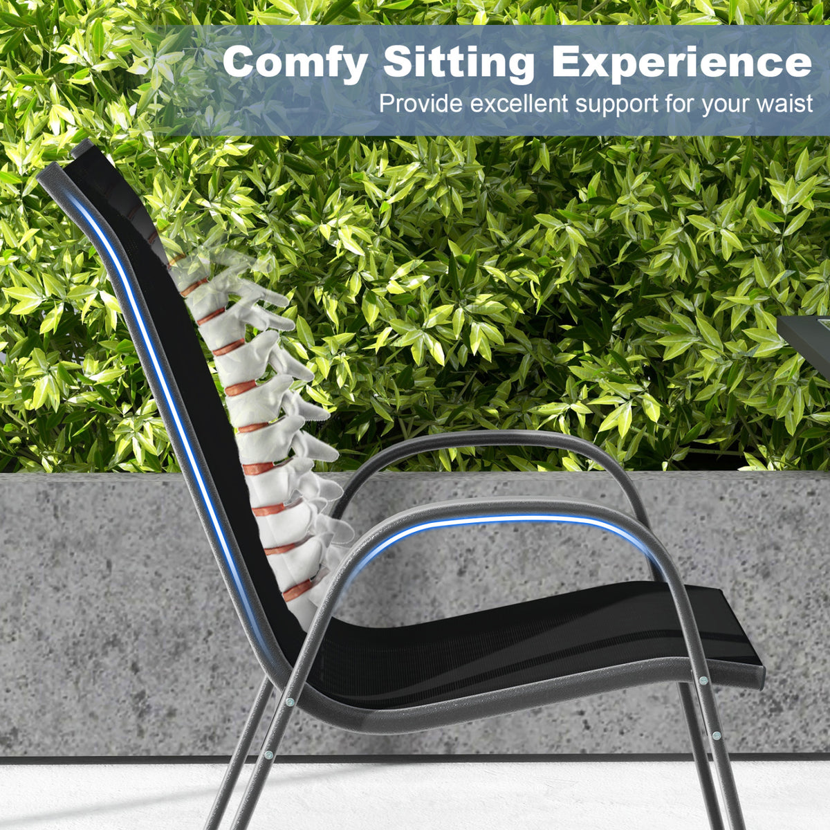 Set of 2 Stackable Patio Dining Chairs with Armrest