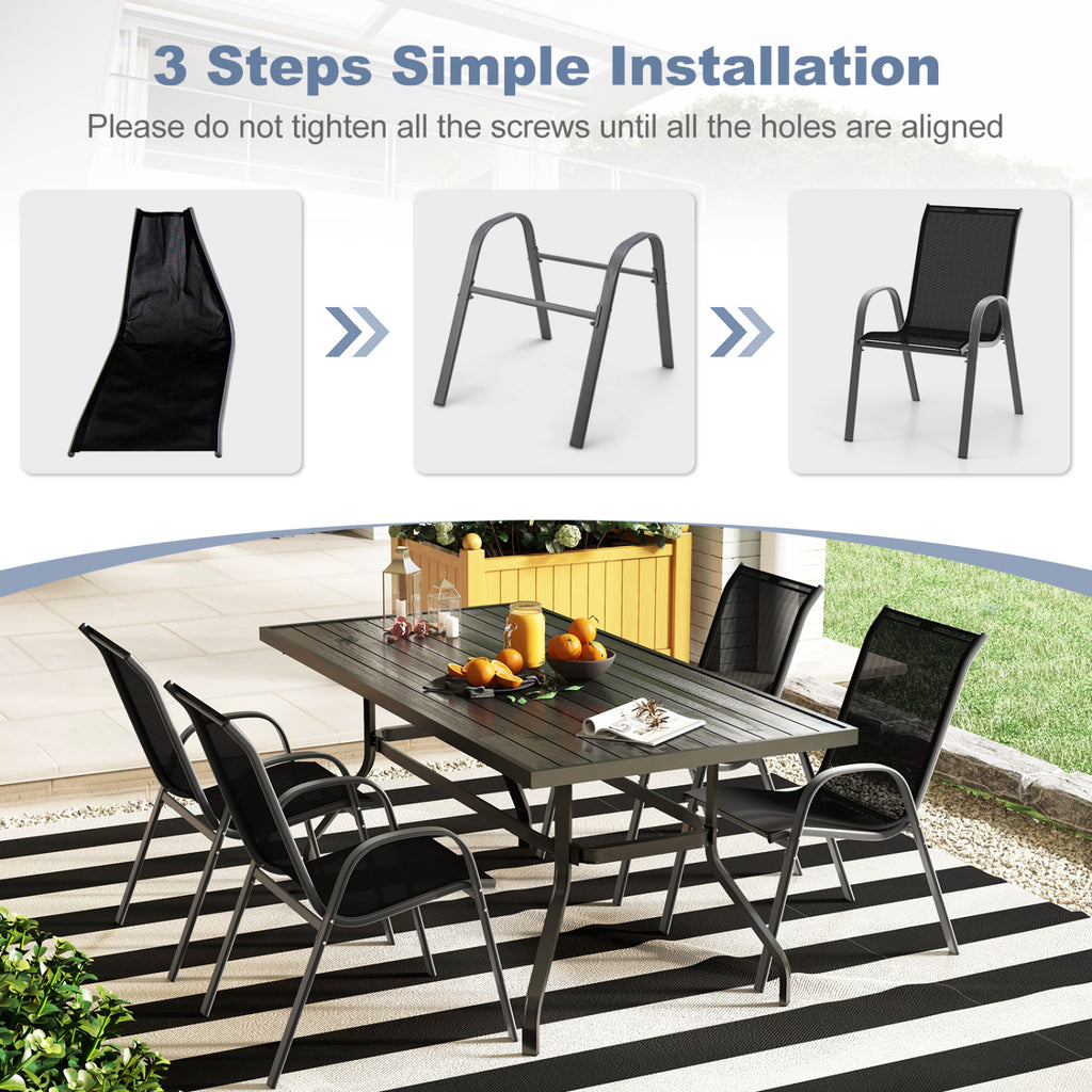 Set of 2 Stackable Patio Dining Chairs with Armrest