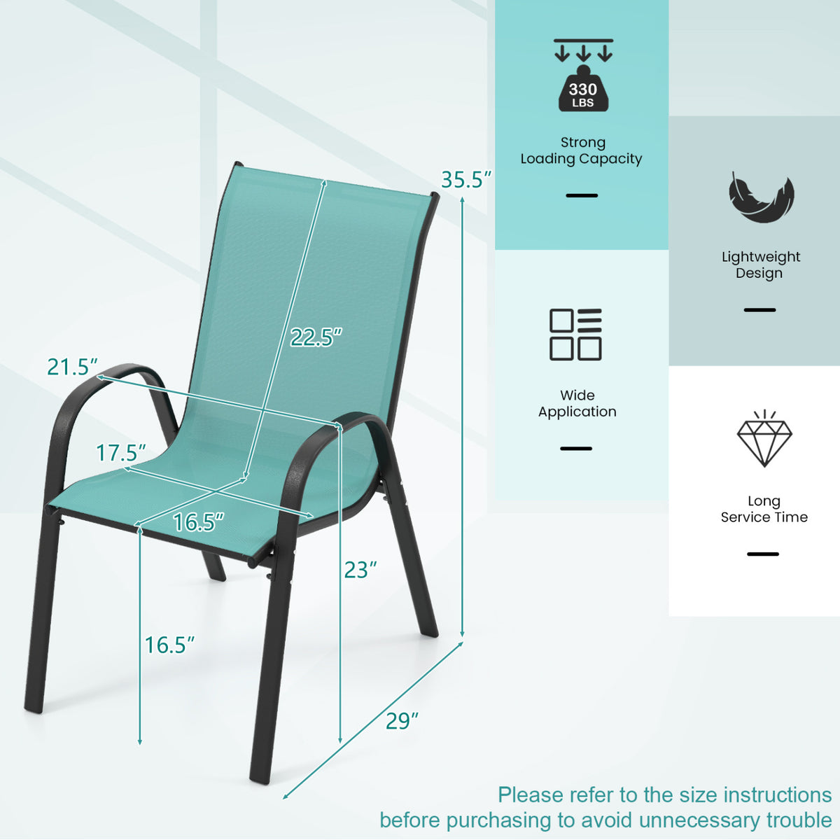 Stackable Patio Dining Chairs Set of 2 - Turquoise