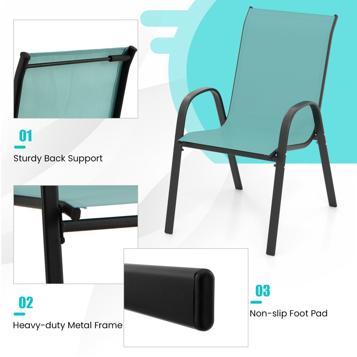 Stackable Patio Dining Chairs Set of 2 - Turquoise