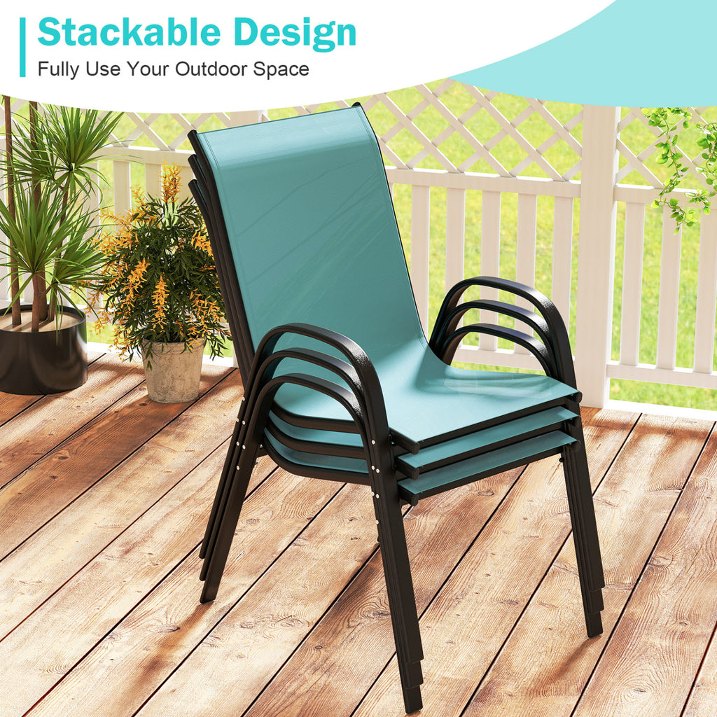 Stackable Patio Dining Chairs Set of 2 - Turquoise
