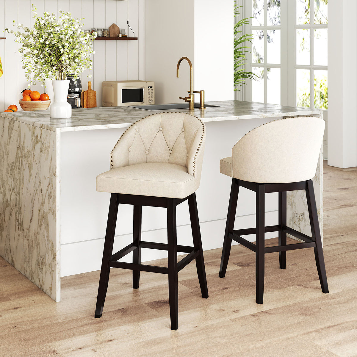 31 Inch Bar Stools Set of 2, Swivel Seats, Gray