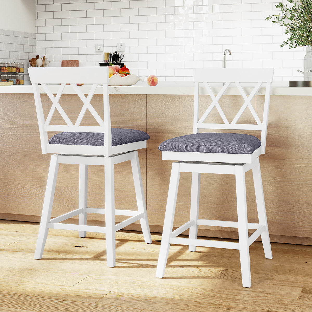 White Counter Height Bar Stools Set of 2, 24 inches
