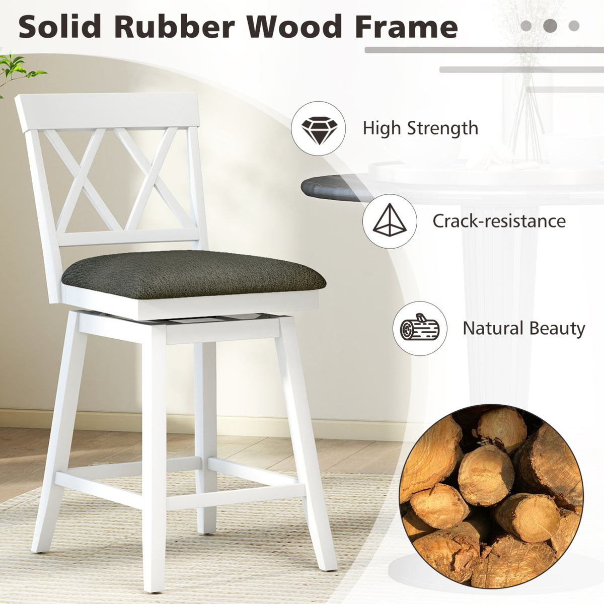 White Counter Height Bar Stools Set of 2, 24 inches