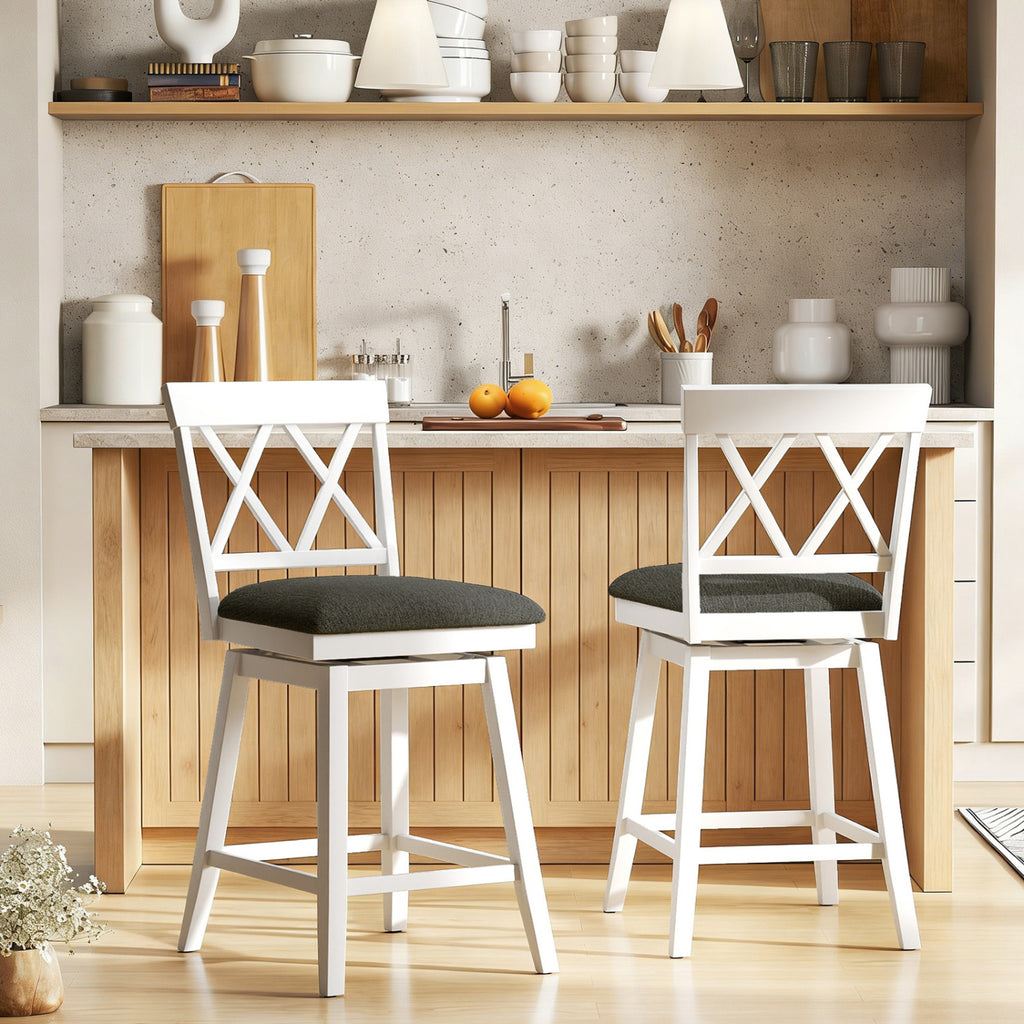 White Counter Height Bar Stools Set of 2, 24 inches
