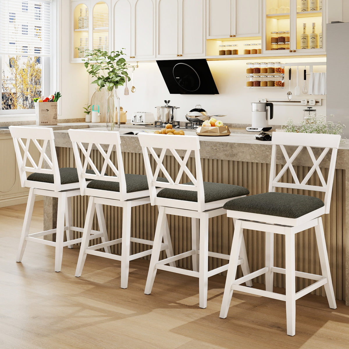 White Counter Height Bar Stools Set of 2, 24 inches
