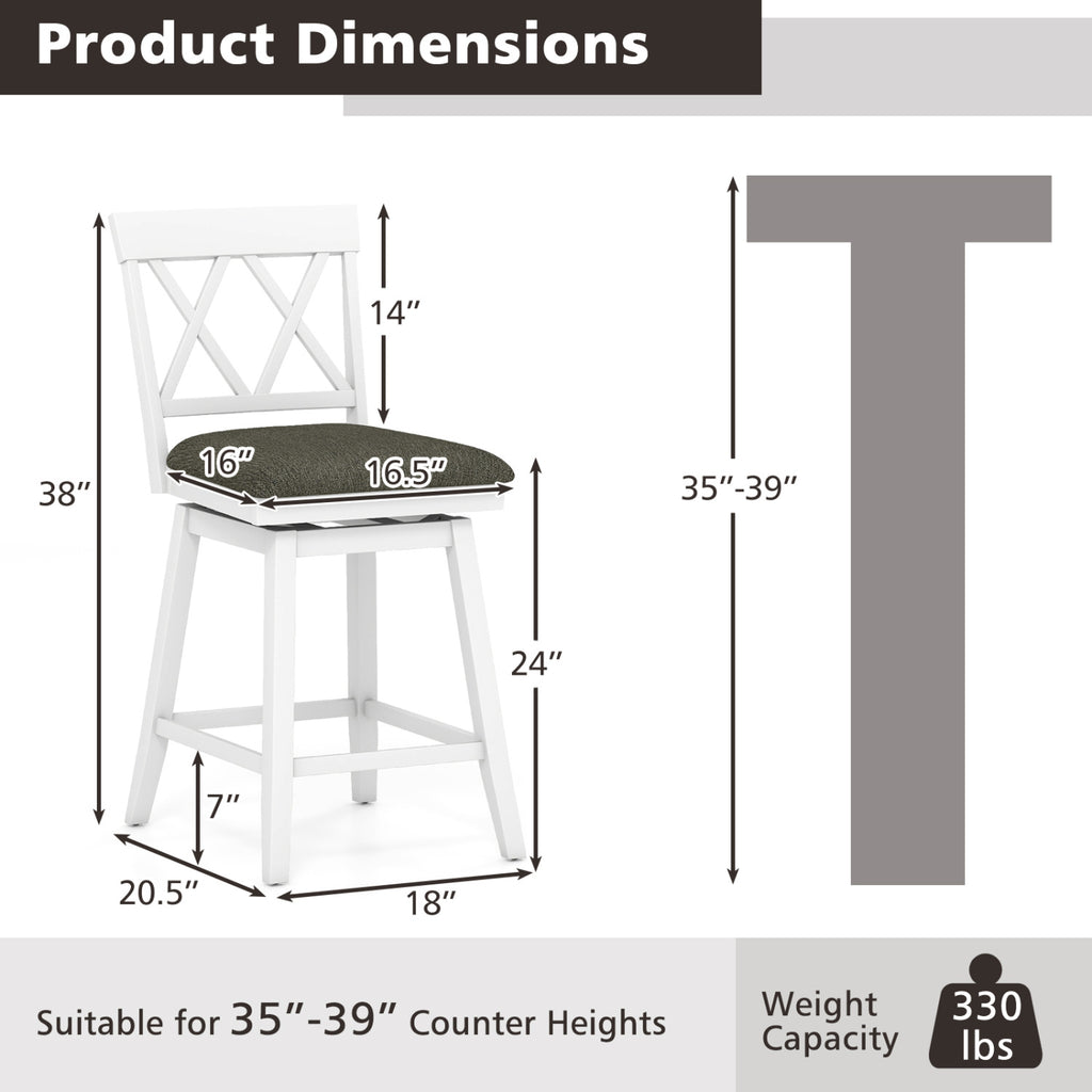 White Counter Height Bar Stools Set of 2, 24 inches