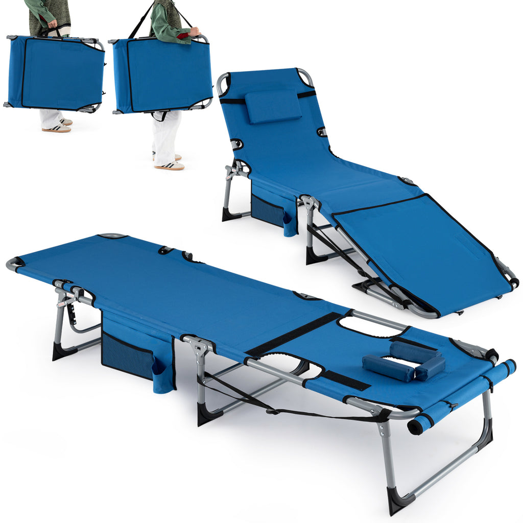 Set of 2 Tanning Chairs with Face Arm Holes Portable 4-Level Backrest