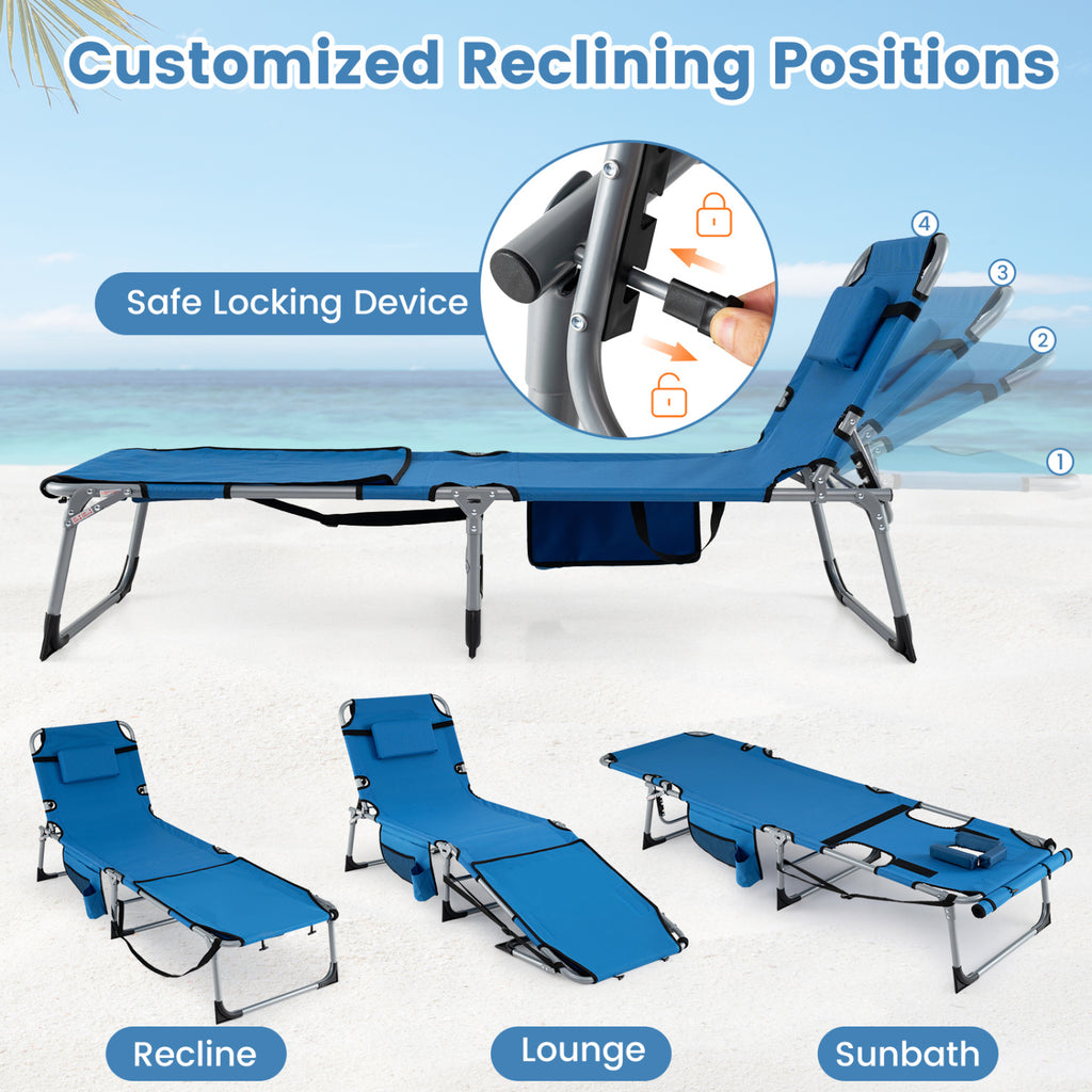 Set of 2 Tanning Chairs with Face Arm Holes Portable 4-Level Backrest