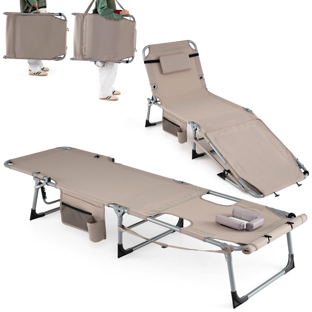 Set of 2 Tanning Chairs with Face Arm Holes Portable 4-Level Backrest