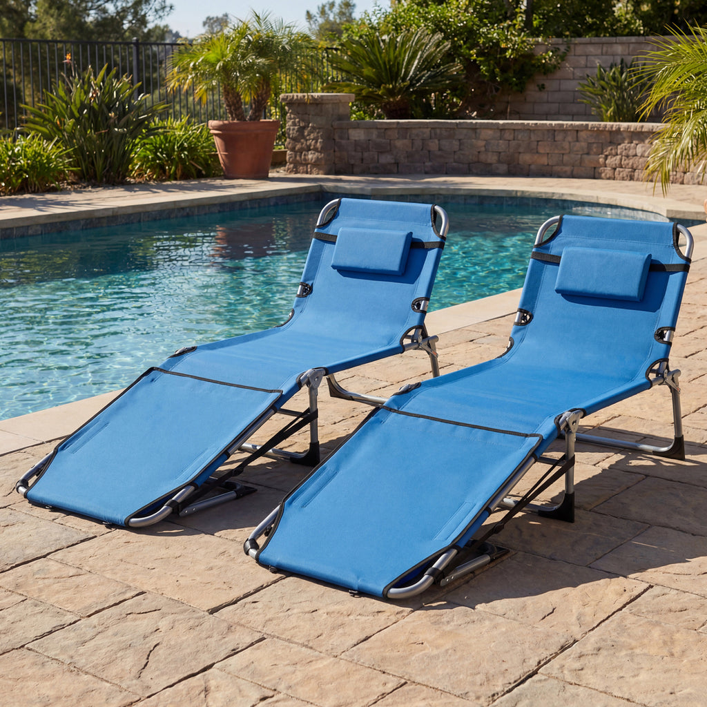 Tanning Chair Set of 2 with Face Hole, 4-Level Backrest - Pink Stripe