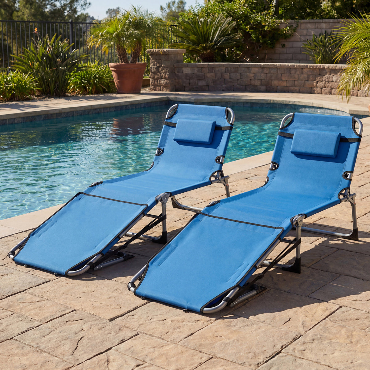 Tanning Chair Set of 2 with Face Hole, 4-Level Backrest - Pink Stripe