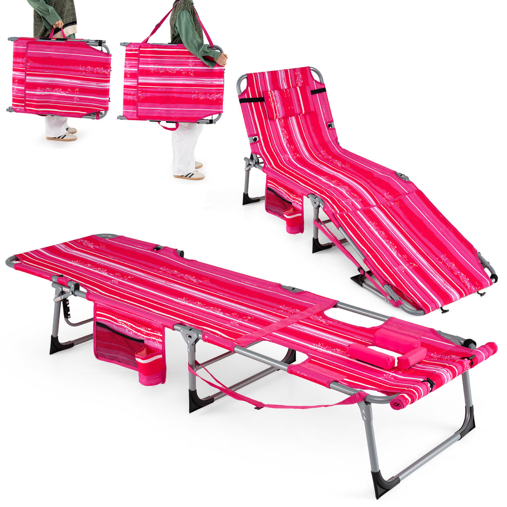 Tanning Chair Set of 2 with Face Hole, 4-Level Backrest - Pink Stripe