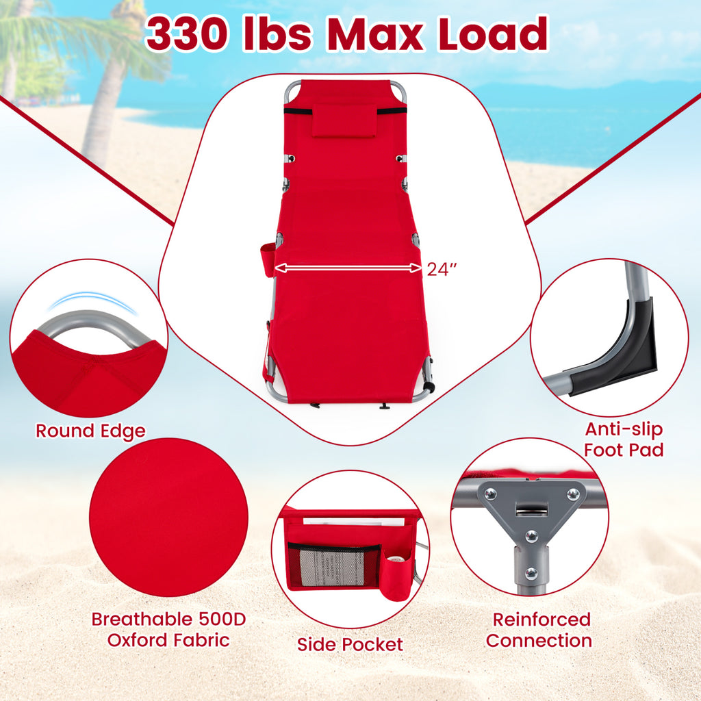 Tanning Chair Set of 2 with Face Hole & Arm Openings, Red