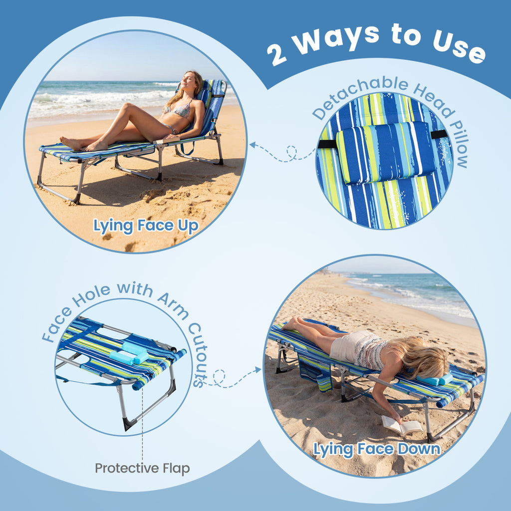 Tanning Chairs Set of 2 with Face Holes, 4-Level Backrest - Blue & Green
