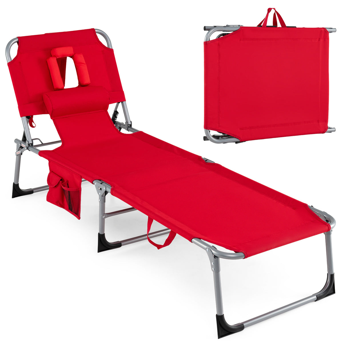 Folding Chaise Lounge Chair Set of 2, 4-Position Adjustable, Red