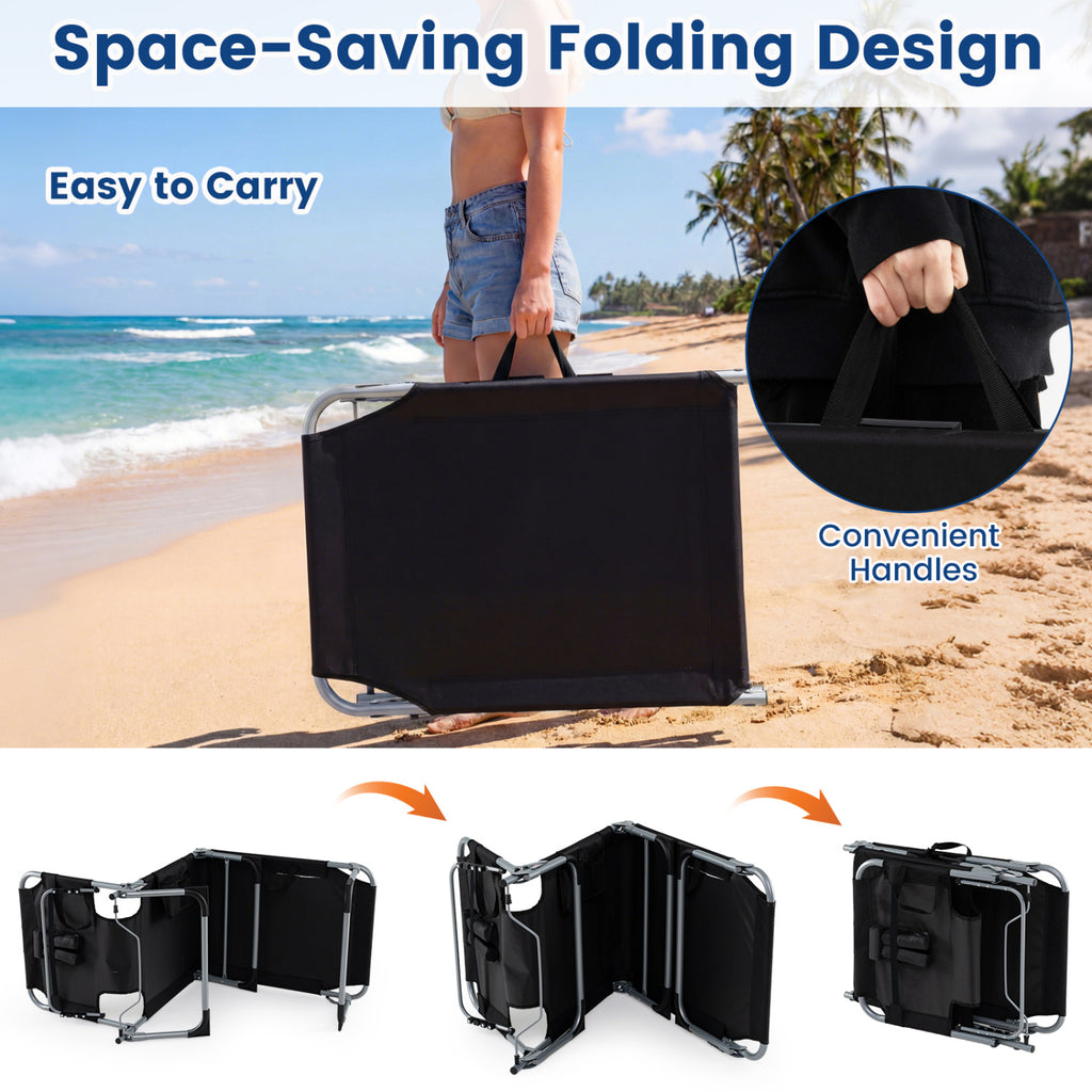 Portable Folding Chaise Lounge Chair Set of 2, Black - 4-Position Adjustable