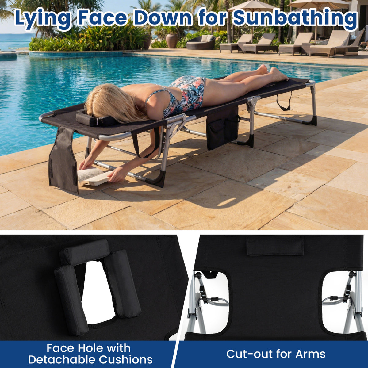 Portable Folding Chaise Lounge Chair Set of 2, Black - 4-Position Adjustable