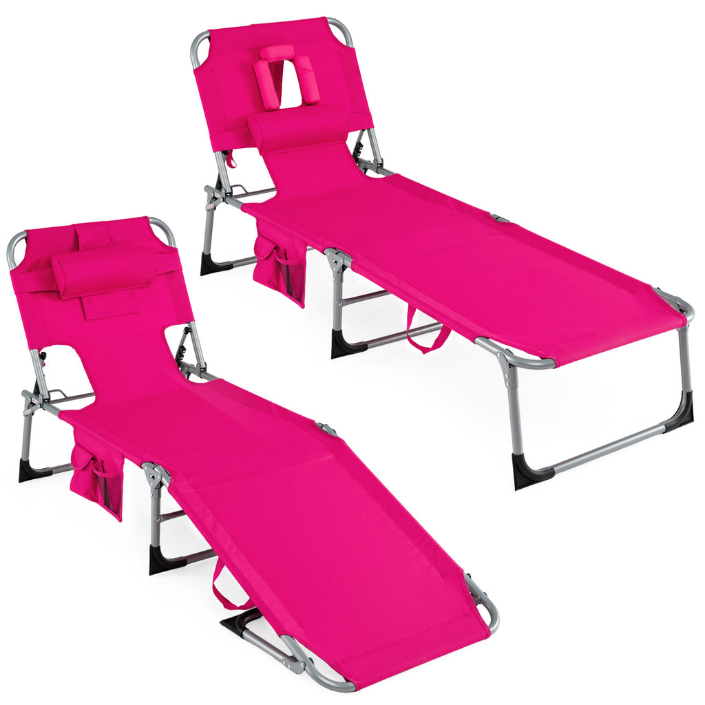 Set of 2 Portable Folding Chaise Lounge Chair with 4-Position
