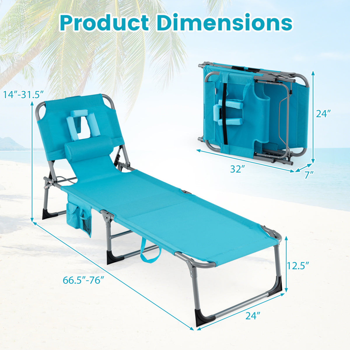 Set of 2 Portable Folding Chaise Lounge Chair with 4-Position