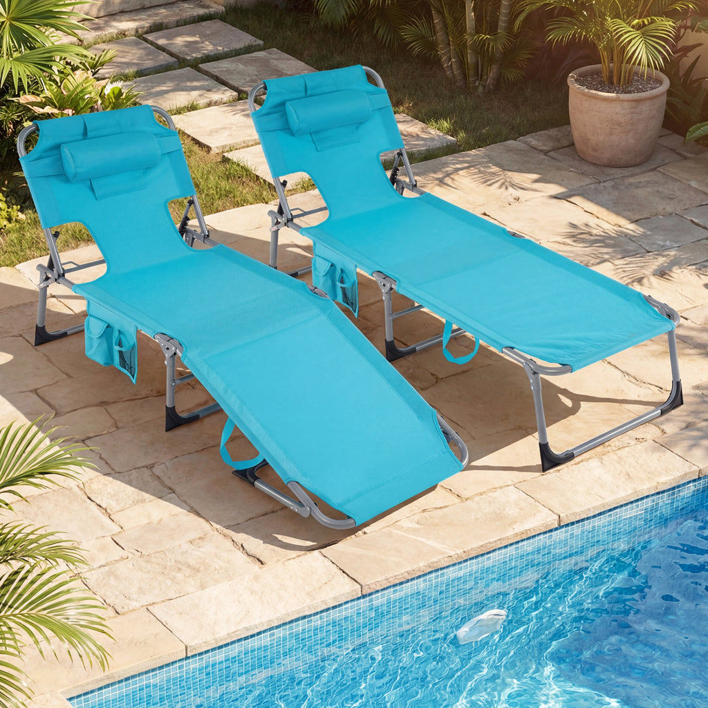 Set of 2 Portable Folding Chaise Lounge Chair with 4-Position
