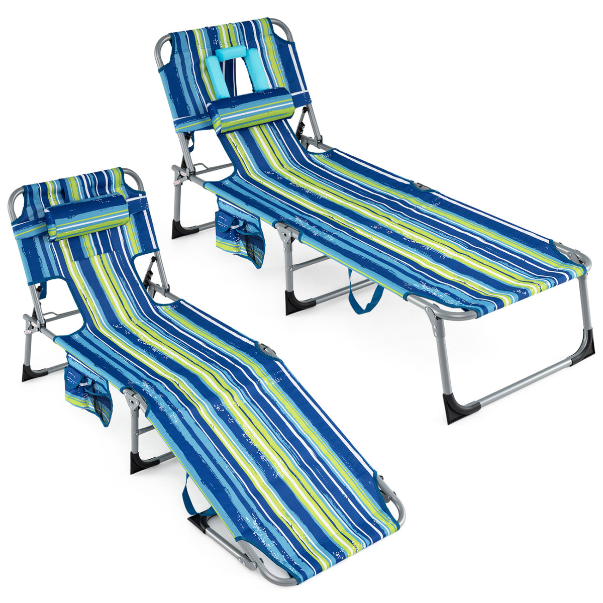 Folding Chaise Lounge Set of 2, Multicolor – 4-Position Adjustable