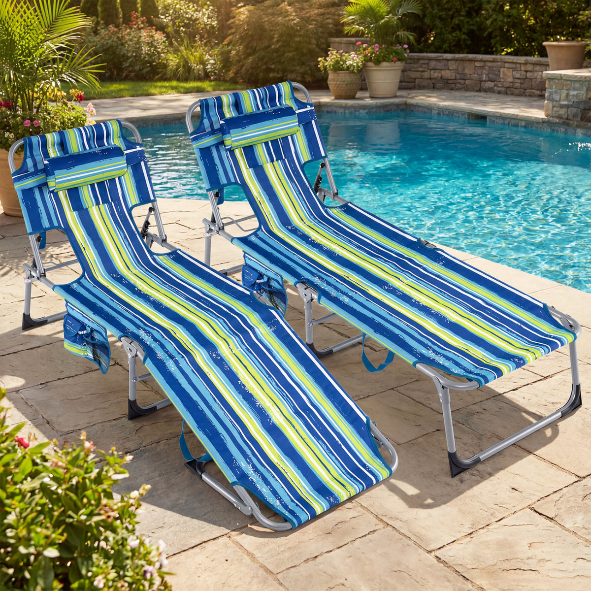 Set of 2 Portable Folding Chaise Lounge Chair with 4-Position