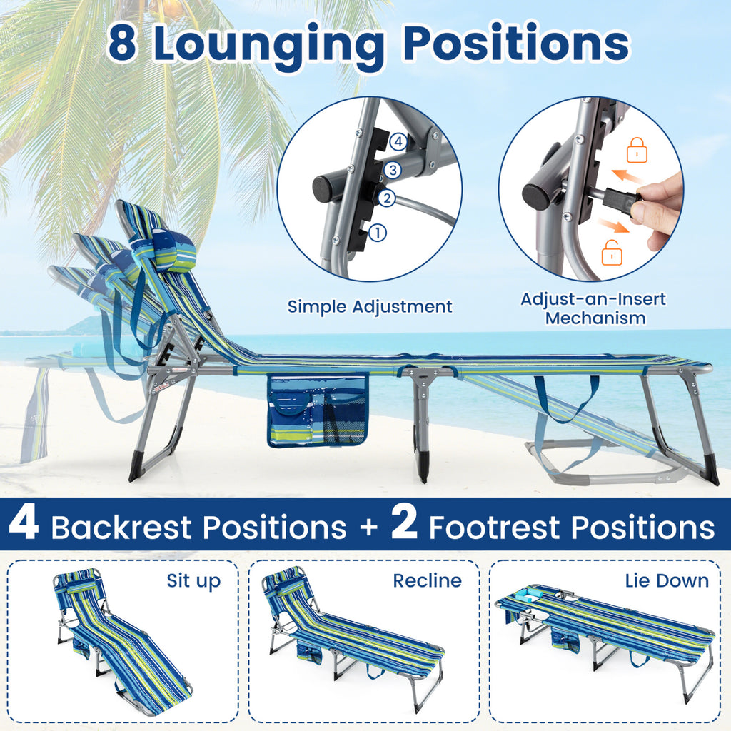 Folding Chaise Lounge Set of 2, Multicolor – 4-Position Adjustable
