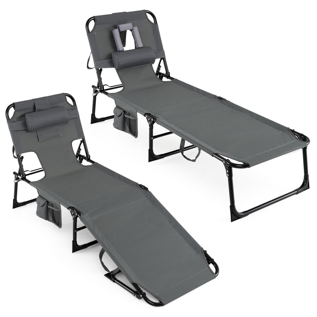 Set of 2 Portable Folding Chaise Lounge Chair with 4-Position