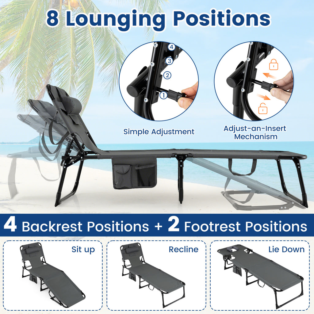 Set of 2 Portable Folding Chaise Lounge Chair with 4-Position
