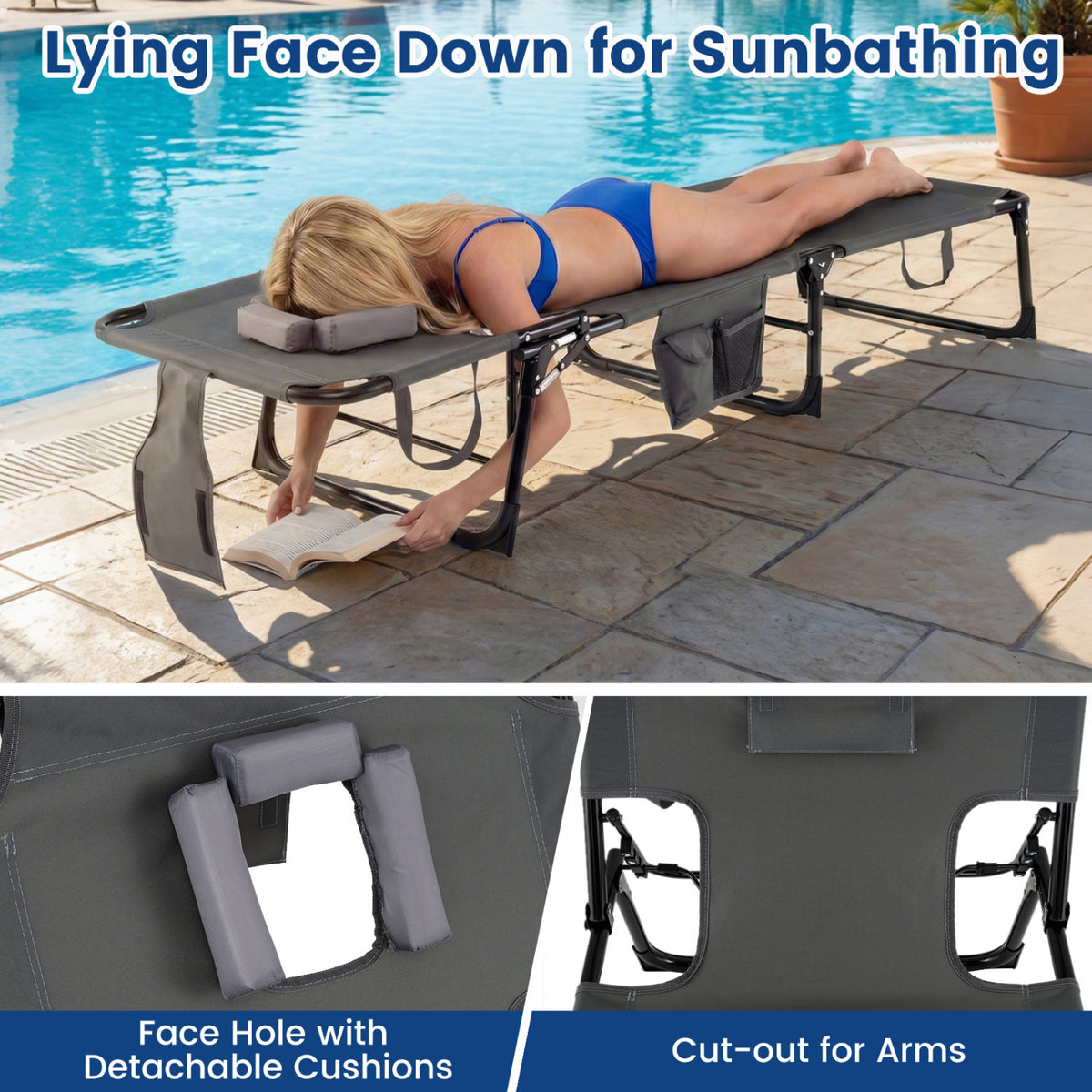 Set of 2 Portable Folding Chaise Lounge Chair with 4-Position
