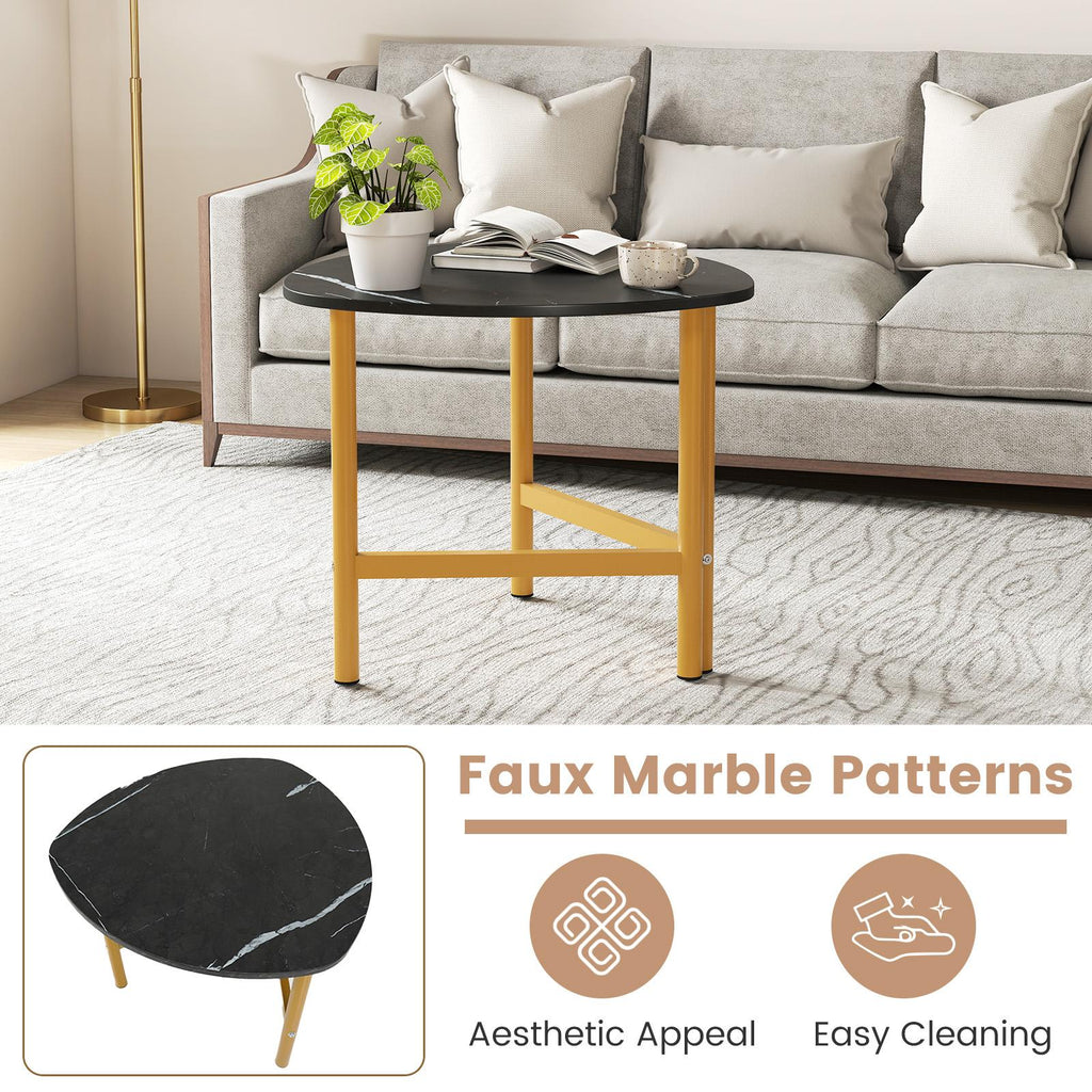 Set of 2 Triangle Coffee Table Oval with Metal Legs - Black
