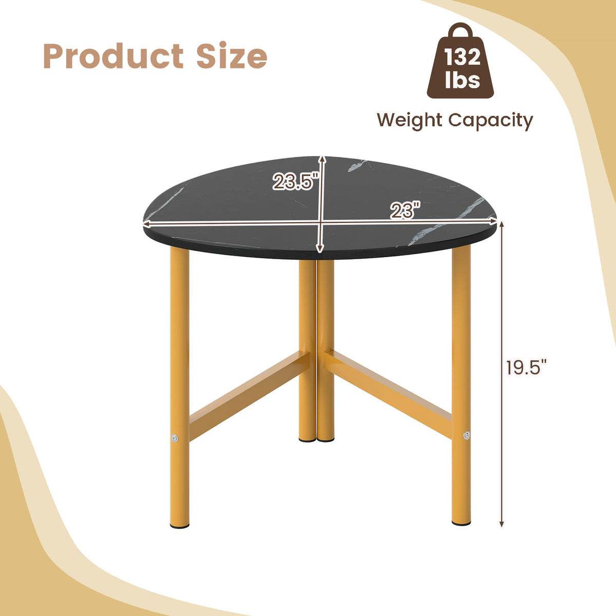 Set of 2 Triangle Coffee Table Oval with Metal Legs - Black