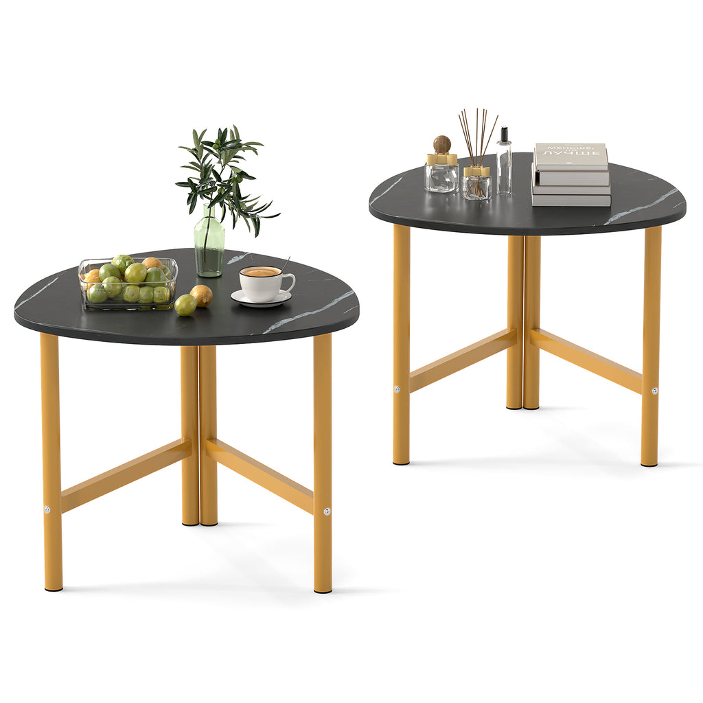 Set of 2 Triangle Coffee Table Oval with Metal Legs - Black