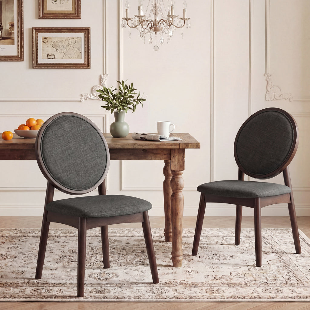 Upholstered Linen Fabric Kitchen Dining Chair - Black