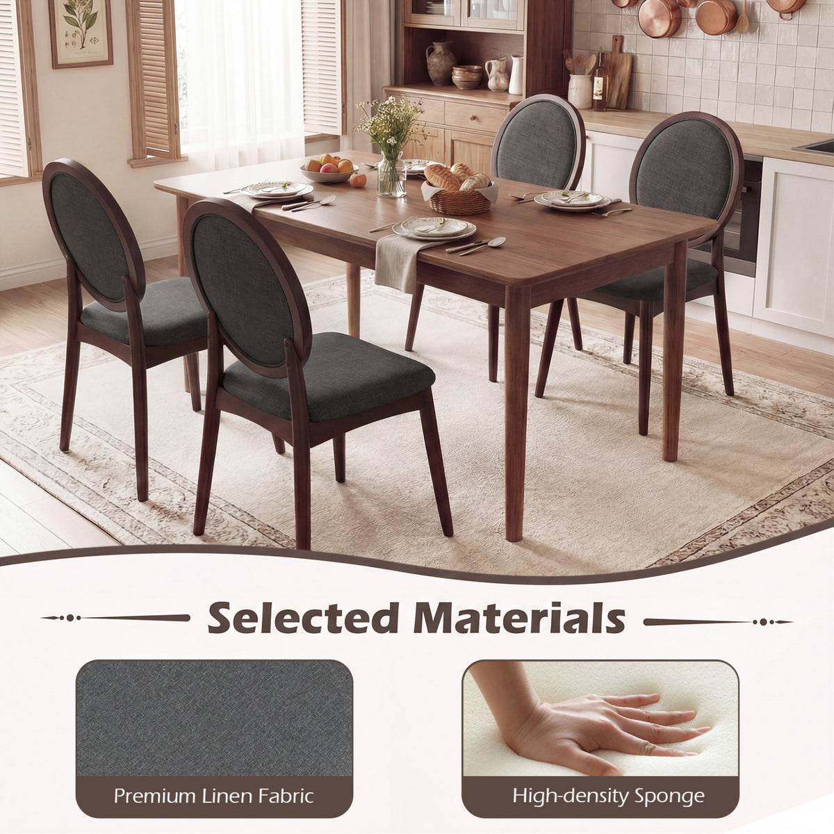 Upholstered Linen Fabric Kitchen Dining Chair - Black