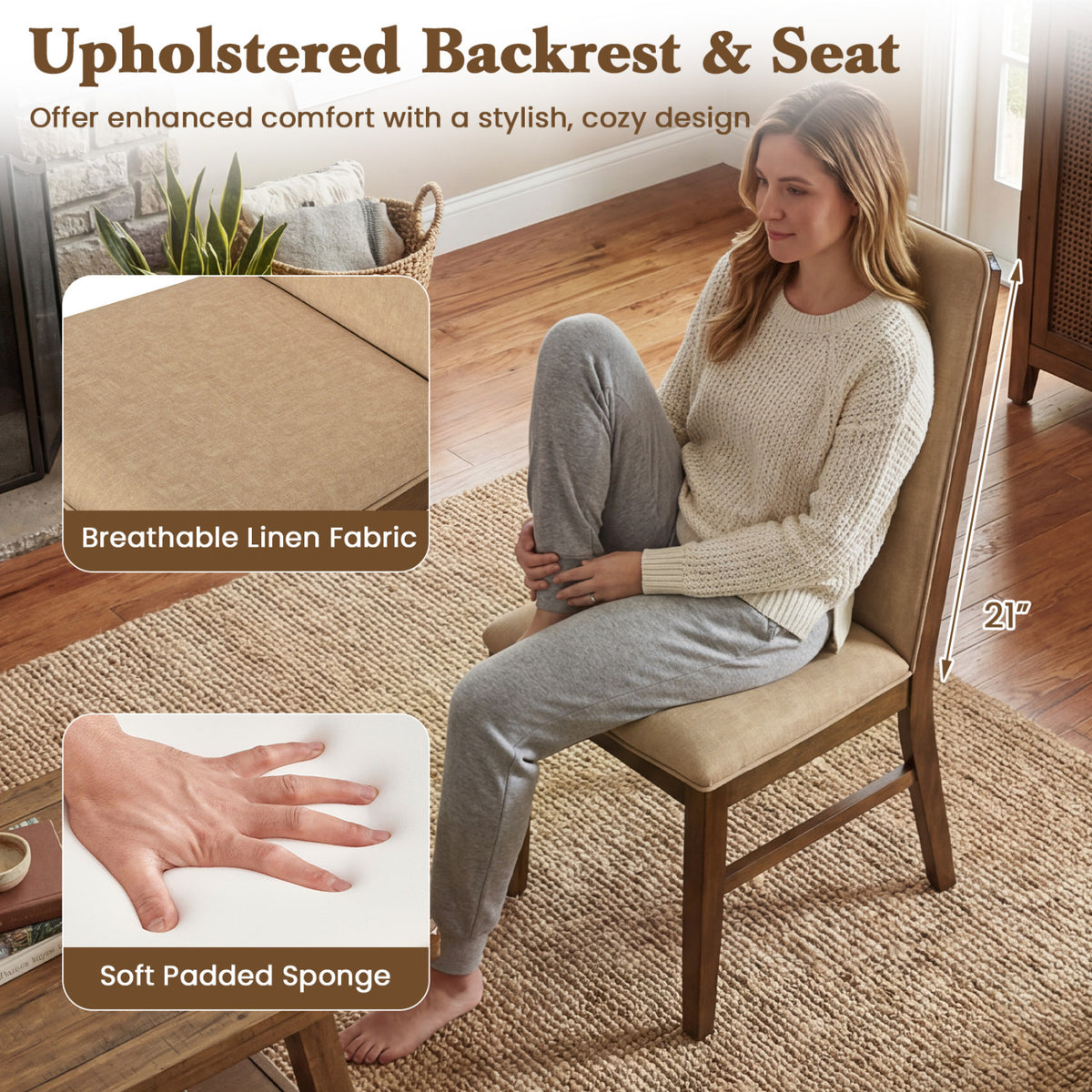 Upholstered Dining Chairs Set of 2 - Brown