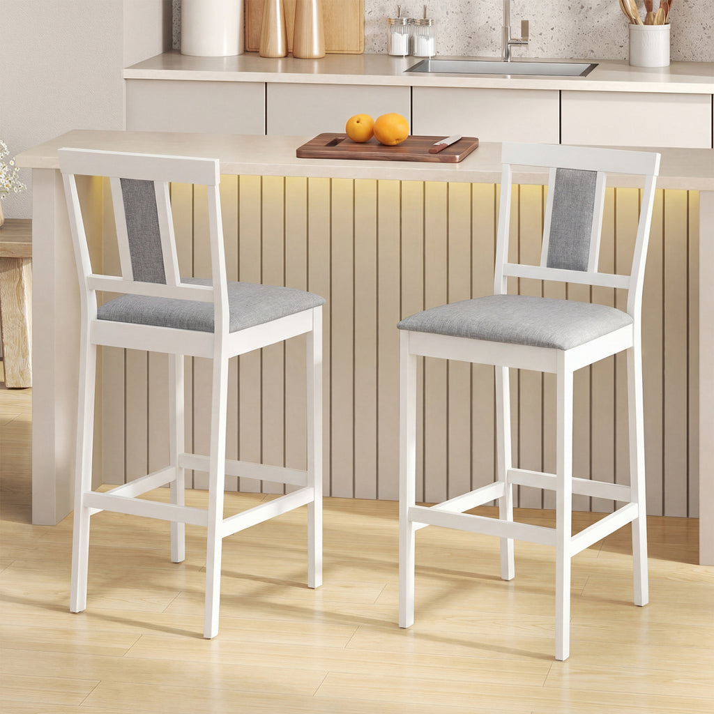 Set of 2 Upholstered Bar Stools 29.5" - White Padded Seat
