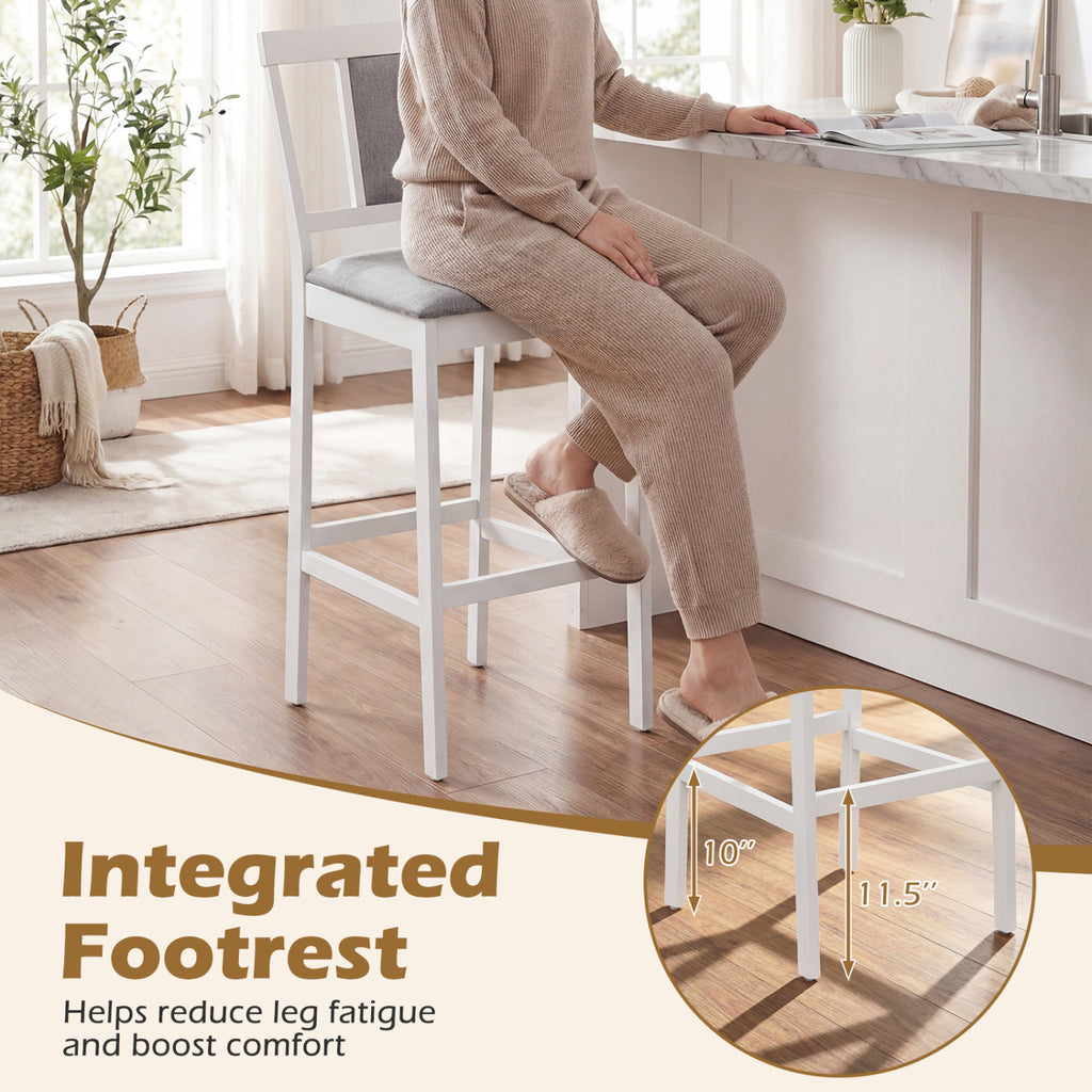 Set of 2 Upholstered Bar Stools 29.5" - White Padded Seat