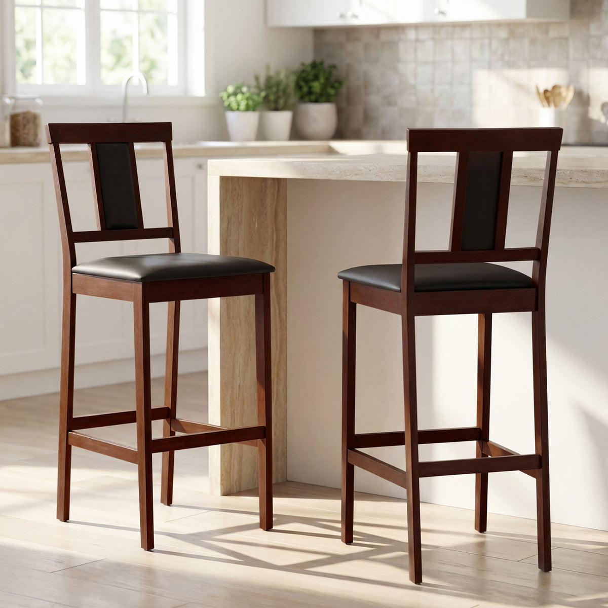 Set of 2 Upholstered Bar Stools 29.5" - White Padded Seat