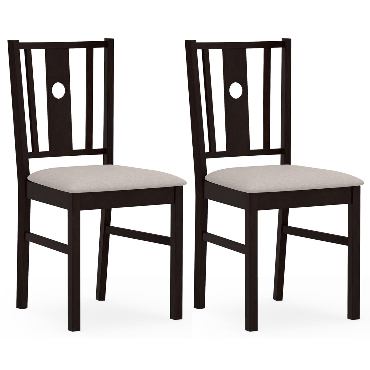 Set of 2 Rubber Wood Kitchen Dining Chairs - Coffee, Slatted Back