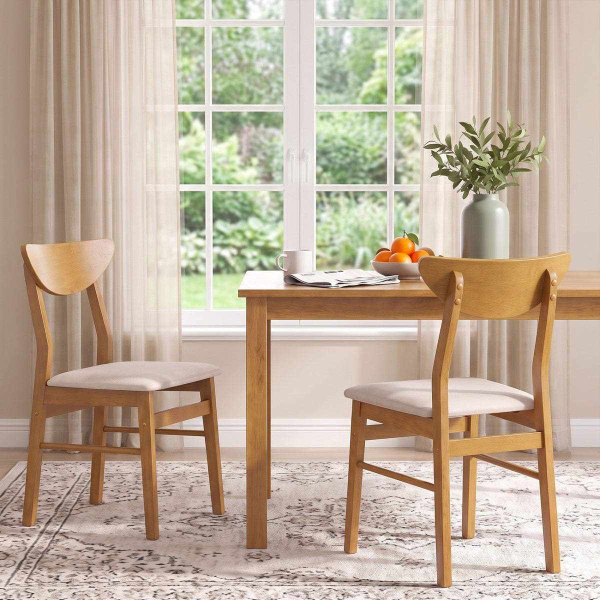 Upholstered Dining Chairs Set of 2 with Curved Backrest - Natural